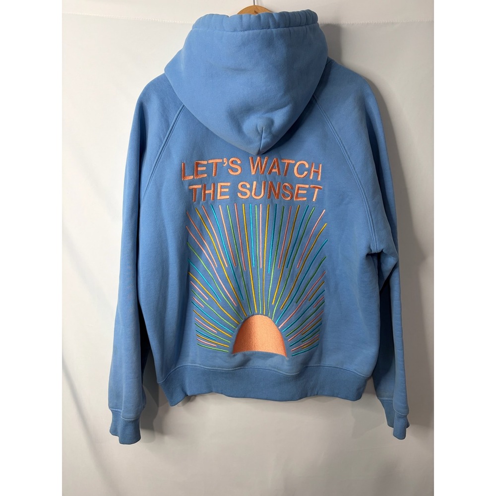 Dandy Worldwide Hoodie Sweatshirt Small Blue Sunset Embroidered Graphic Street